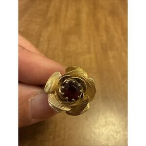 Vintage Sarah Coventry Red Rhinestone 3D Rose Flower Adjustable Band Ring Size